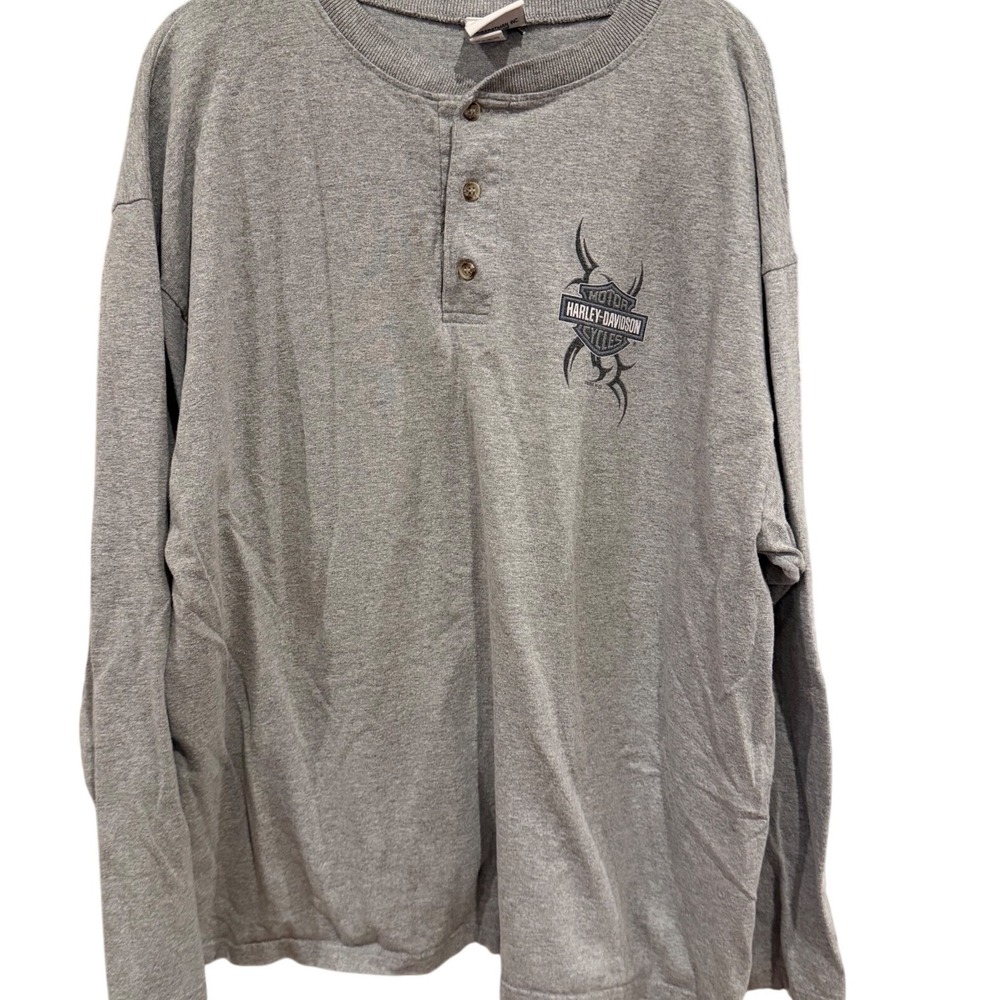 Harley-Davidson Big Moose Portland Maine Henley Long Sleeve Gray XL 2004